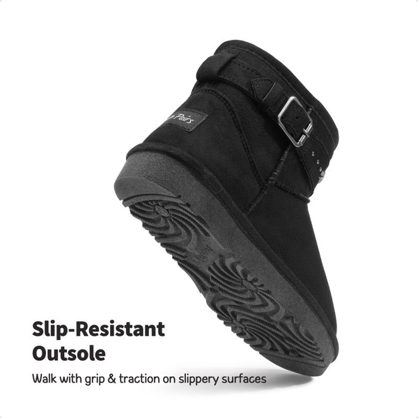 [FuzzyClassic Kid's Low Boot] Kids Faux Fur-Lined Snow Boots - BLACK - 3